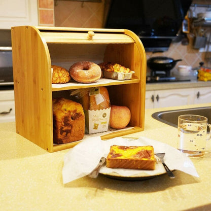 Bamboo Bread Storage Box - 2 Compartment Sections 