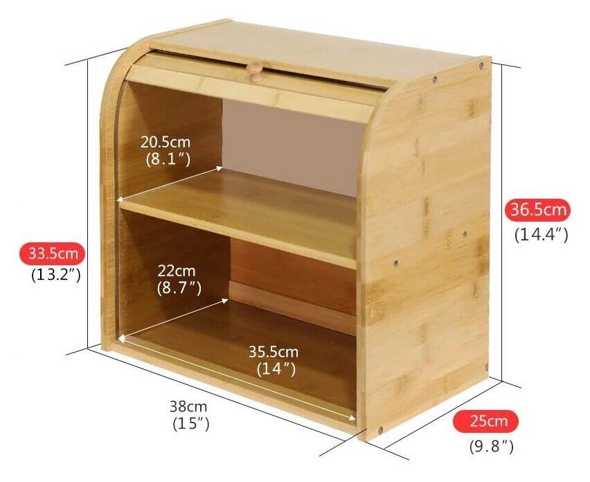 Bamboo Bread Storage Box - 2 Compartment Sections 