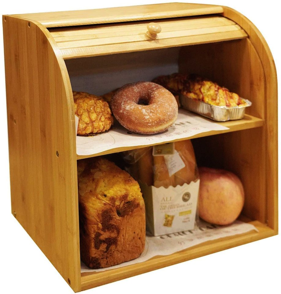 Bamboo Bread Storage Box - 2 Compartment Sections 