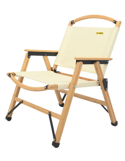 Bamboo Canvas Foldable Outdoor Camping Chair Wooden Travel Picnic Park - Khaki/Beige 