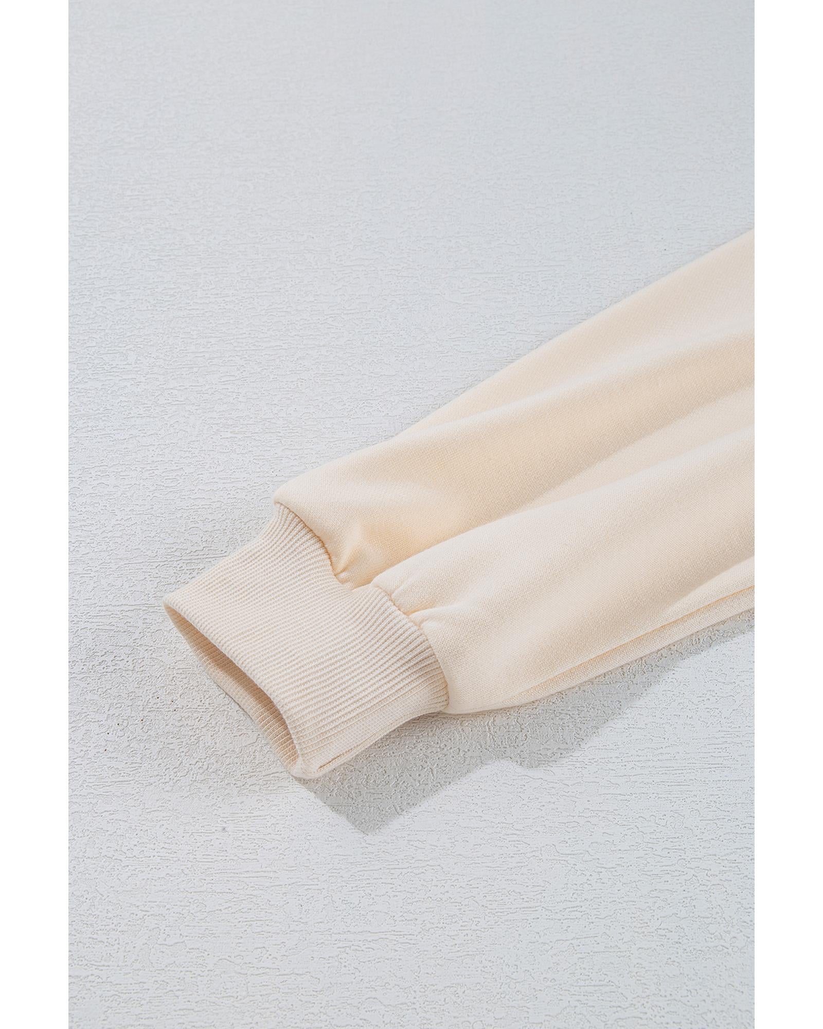 Beige Pom - Pom Christmas Tree Pattern O Neck Sweatshirt - L - casaculinary