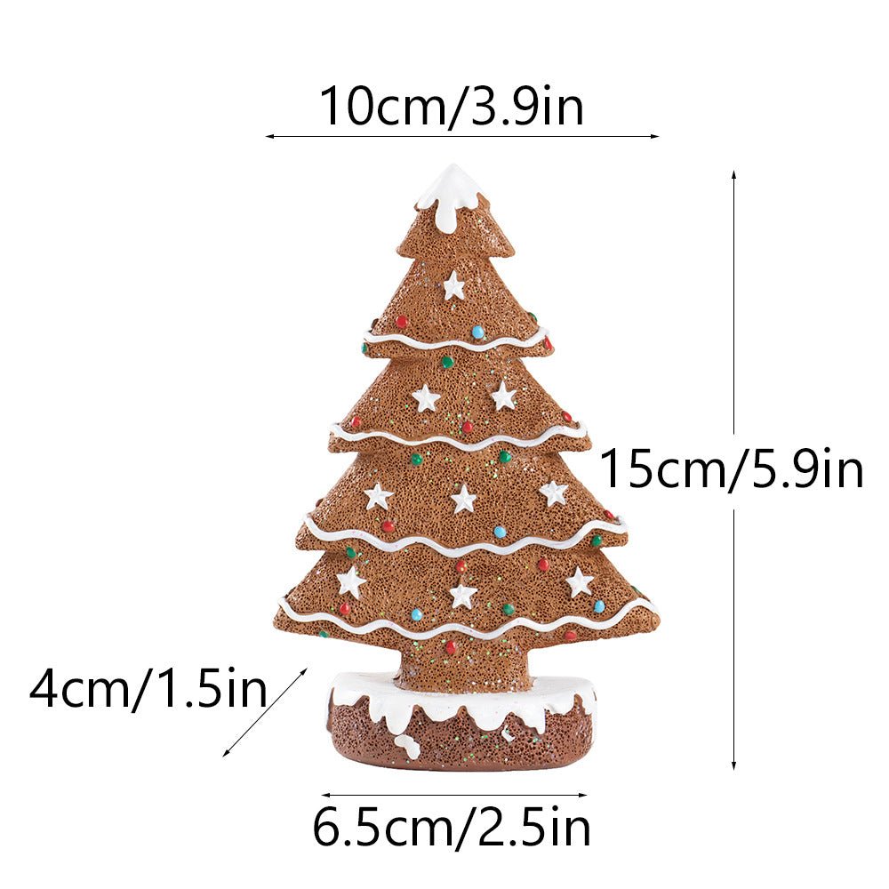 Brown Charming Gingerbread Christmas Tree Figurine - Festive Resin Holiday Table Decor Ornament - casaculinary