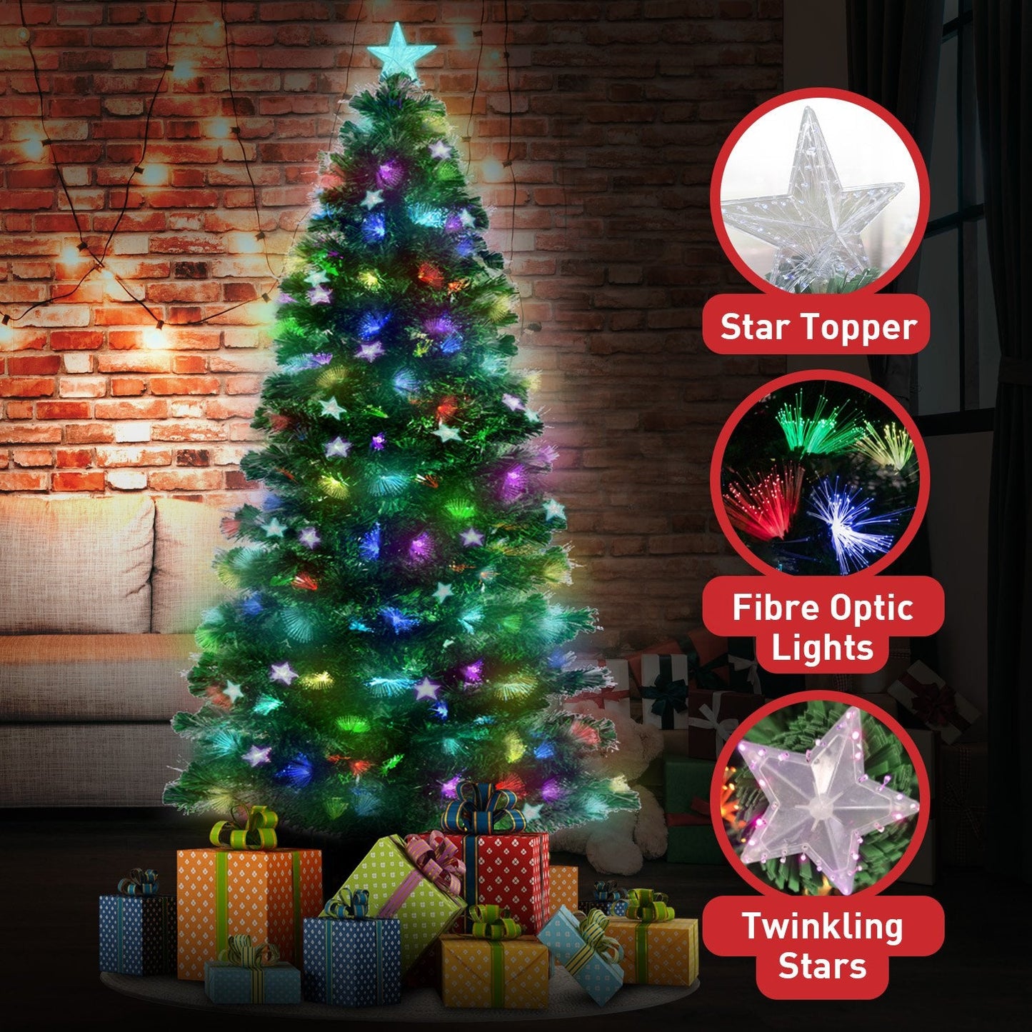 Christabelle 1.2m Enchanted Pre Lit Fibre Optic Christmas Tree Stars Xmas Decor - casaculinary