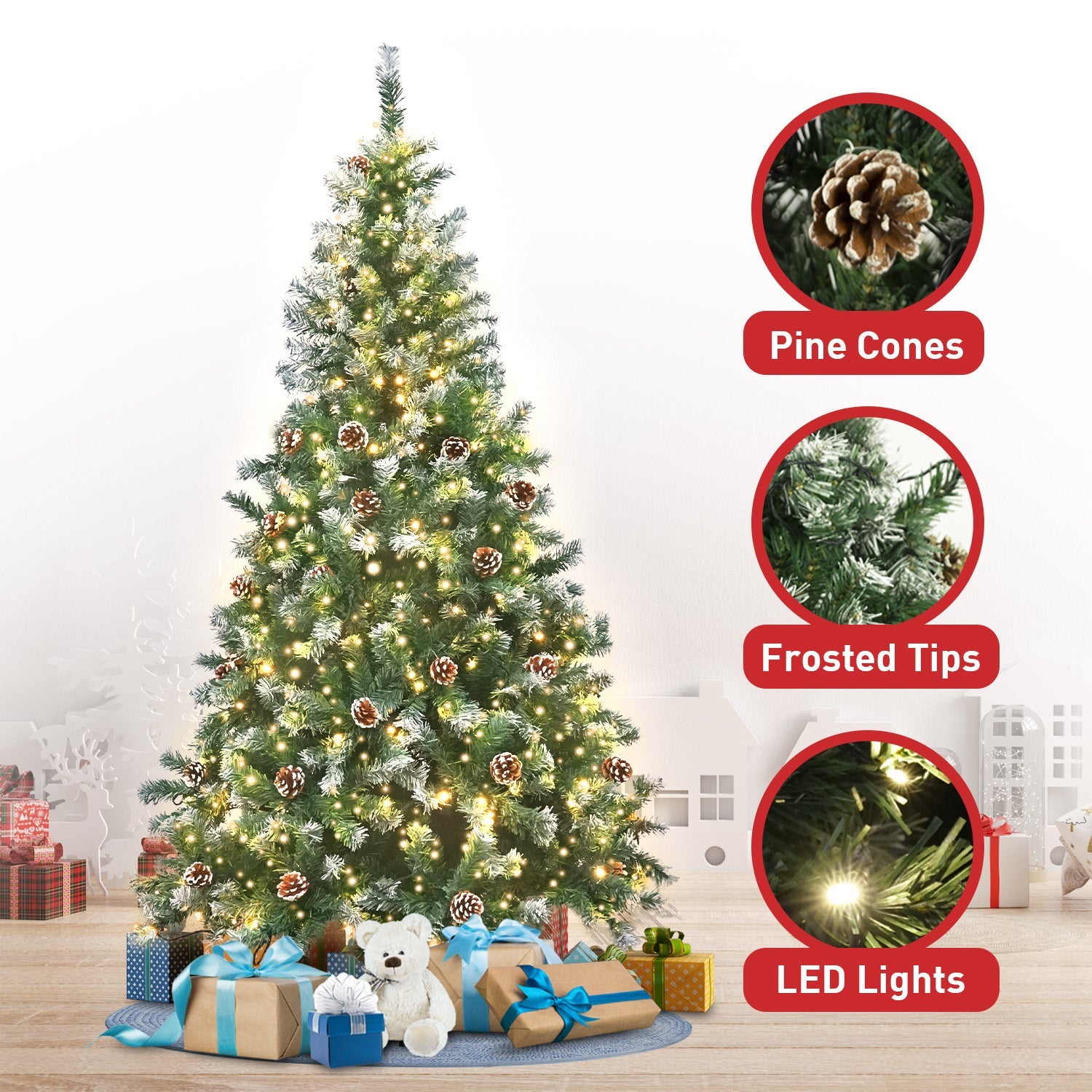 Christabelle 1.5m Pre Lit LED Christmas Tree Decor with Pine Cones Xmas Decorations 