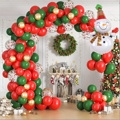 Christmas Balloon Arch Kit 123PCS - Red Green Gold Xmas Balloons with Snowman Foil - casaculinary
