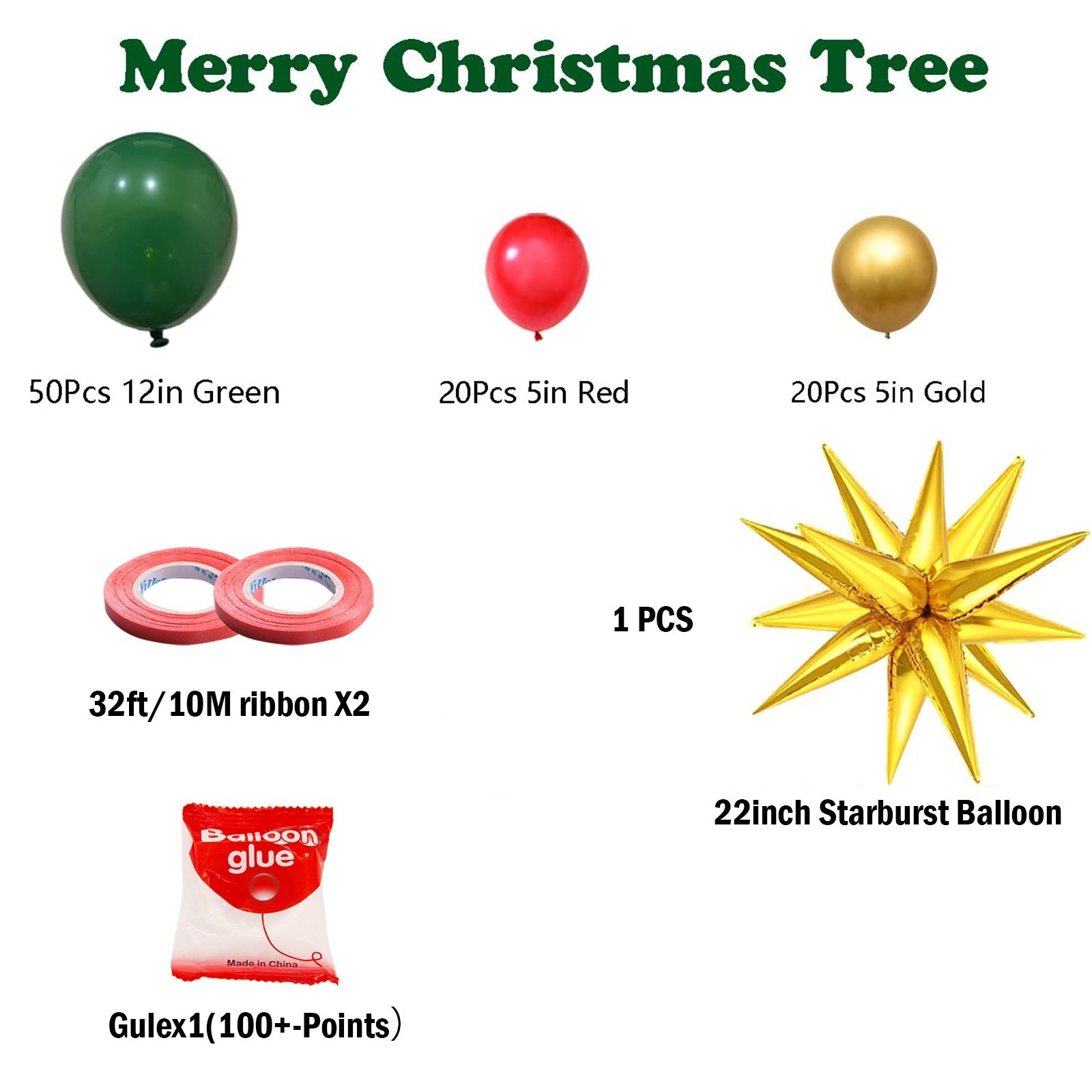 Christmas Balloon Tree Decor Kit - Latex & Foil Balloons Set with Star Topper - 94PCs - casaculinary