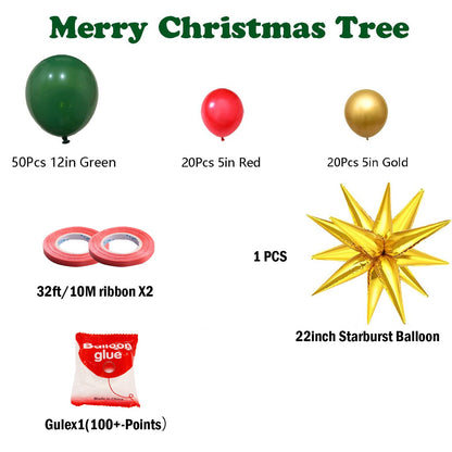 Christmas Balloon Tree Decor Kit - Latex & Foil Balloons Set with Star Topper - 94PCs - casaculinary