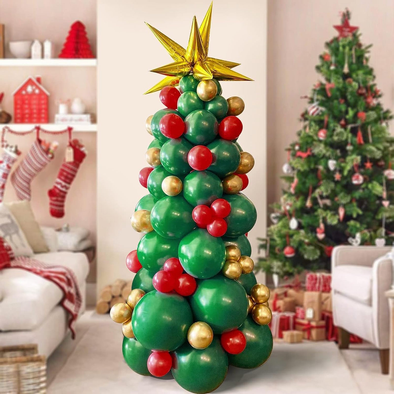 Christmas Balloon Tree Decor Kit - Latex & Foil Balloons Set with Star Topper - 94PCs - casaculinary
