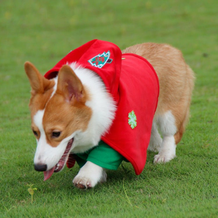 Christmas Dog Costume - Festive Hooded Cape & Green Jumpsuit Outfit (Size : L) - casaculinary