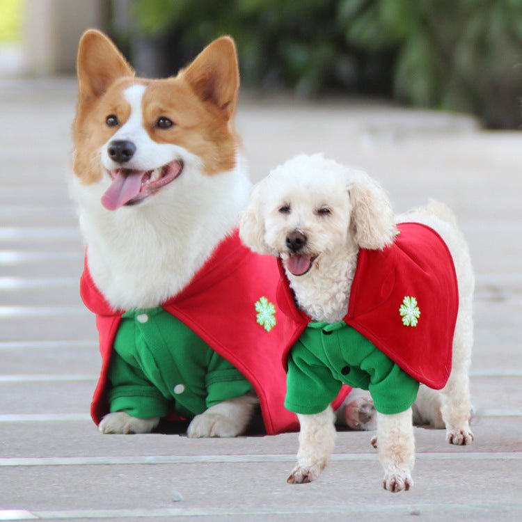Christmas Dog Costume - Festive Hooded Cape & Green Jumpsuit Outfit (Size : L) - casaculinary