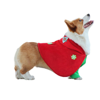 Christmas Dog Costume - Festive Hooded Cape & Green Jumpsuit Outfit (Size : L) - casaculinary