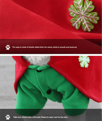 Christmas Dog Costume - Festive Hooded Cape & Green Jumpsuit Outfit (Size : L) - casaculinary