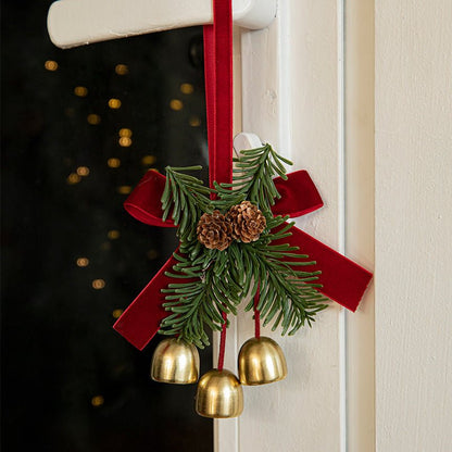 Christmas Door Hanging Ornament with Pinecones, Bells, and Red Ribbon – 16x11cm Festive Decor（2 PCS）） 