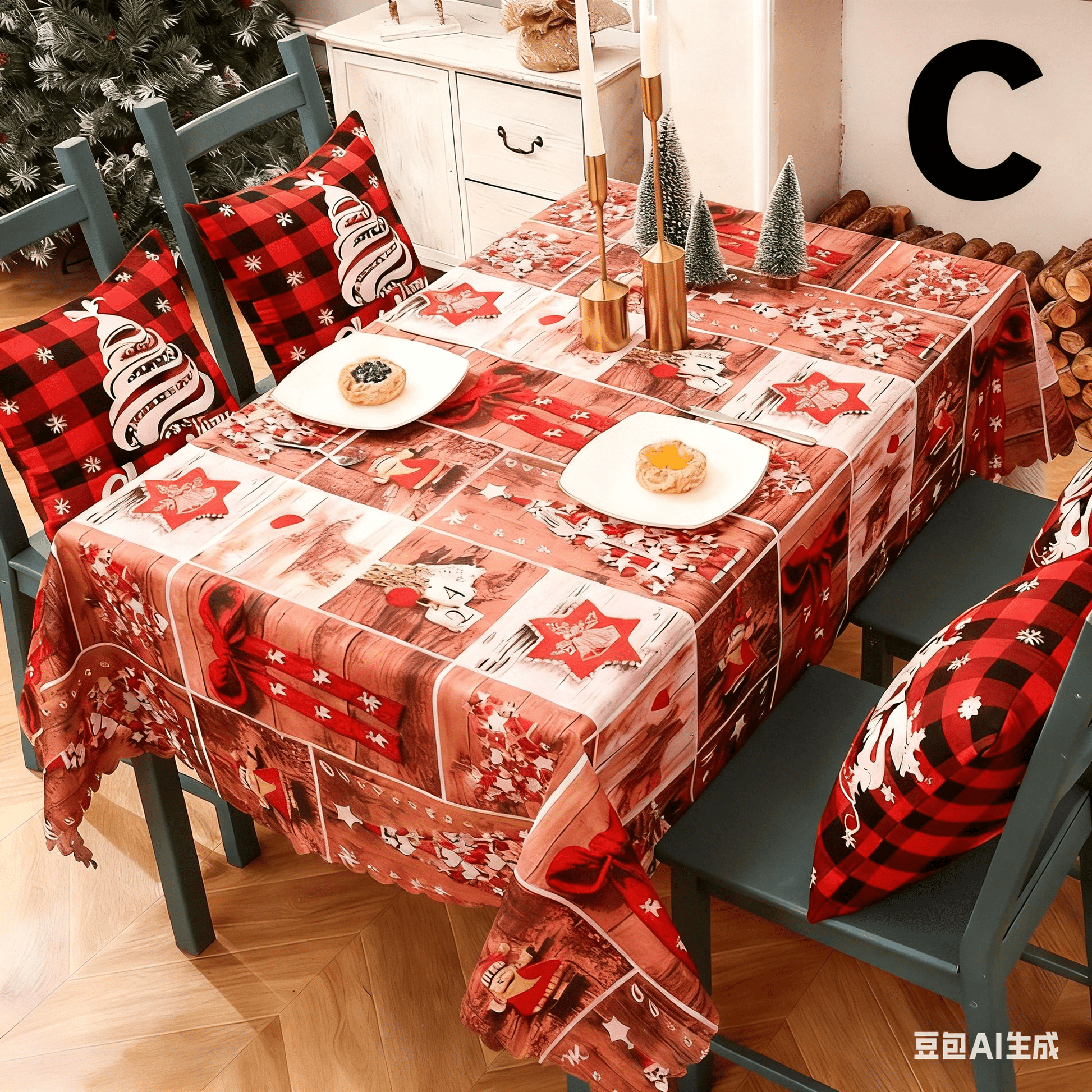Christmas gift Christmas Tablecloth - Festive 180x150cm Table Cover for Holiday Dining & Home Decor（C） - casaculinary