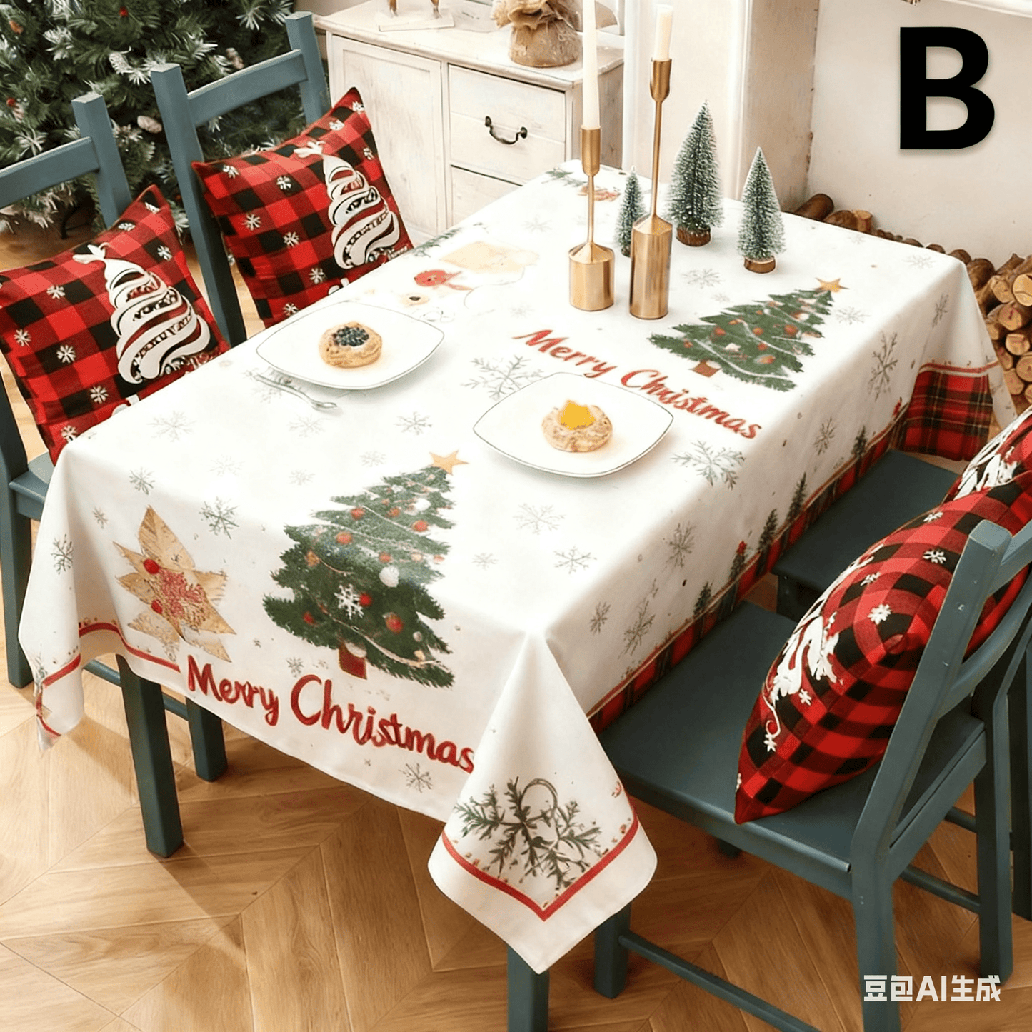 Christmas gift Christmas Tablecloth - Festive 180x150cm Table Cover for Holiday Dining & Home Decor（C） - casaculinary