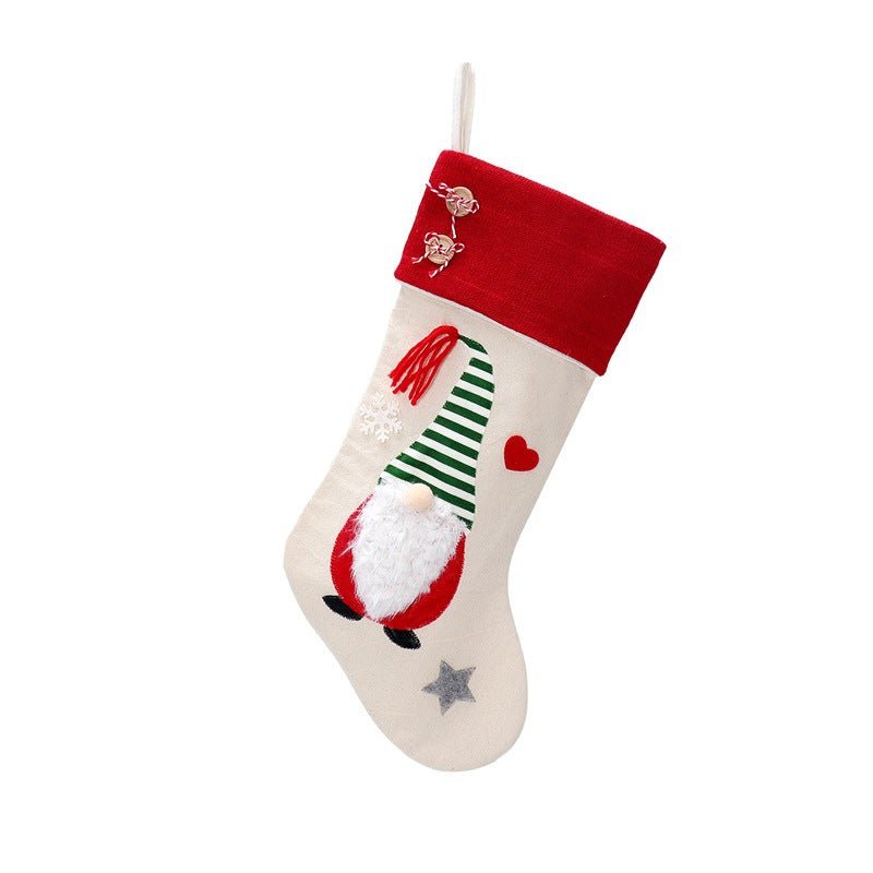 Christmas Gnome Stocking with Red Striped Hat and Decorations - Holiday Decor (3 pieces) 