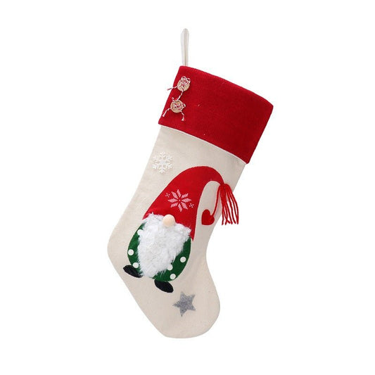 Christmas Gnome Stocking with Red Striped Hat and Decorations - Holiday Decor (3 pieces) 