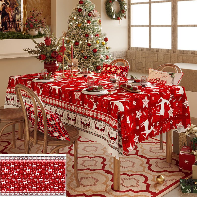 Christmas Reindeer Pattern Tablecloth - Festive Red Holiday Table Cover for Dining and Home Decor 100*100cm - casaculinary