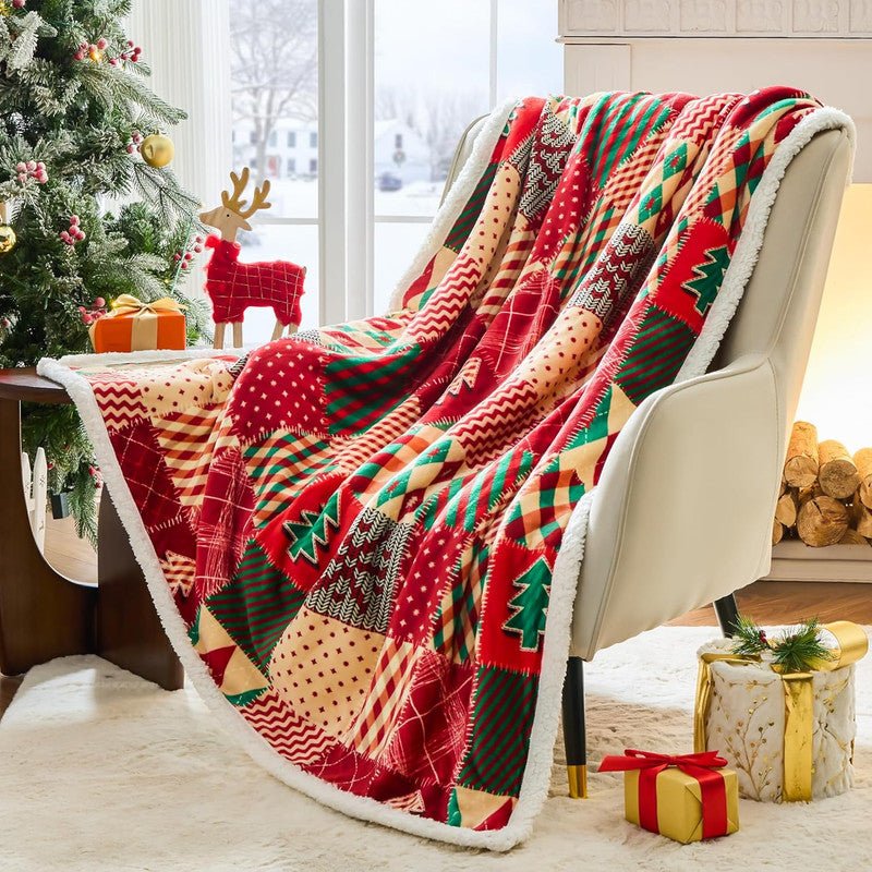 Christmas Throw Blanket, Christmas Decorations Gifts for Women, Sherpa Flannel Fleece Winter Holiday Blanket, Fluffy Cozy Soft Christams Throws for Couch Sofa Bed, DoubleDeer, 50" X 60" - casaculinary