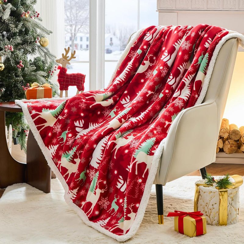 Christmas Throw Blanket, Christmas Decorations Gifts for Women, Sherpa Flannel Fleece Winter Holiday Blanket, Fluffy Cozy Soft Christams Throws for Couch Sofa Bed, ChristamsRhombus, 50" X 60" - casaculinary