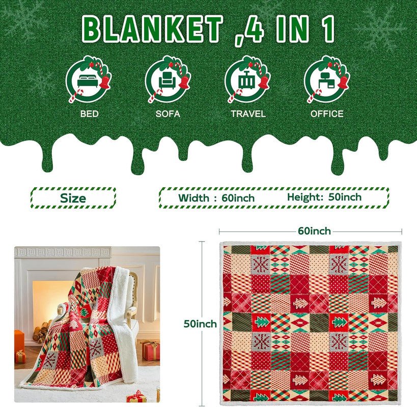 Christmas Throw Blanket, Christmas Decorations Gifts for Women, Sherpa Flannel Fleece Winter Holiday Blanket, Fluffy Cozy Soft Christams Throws for Couch Sofa Bed, DoubleDeer, 50" X 60" - casaculinary