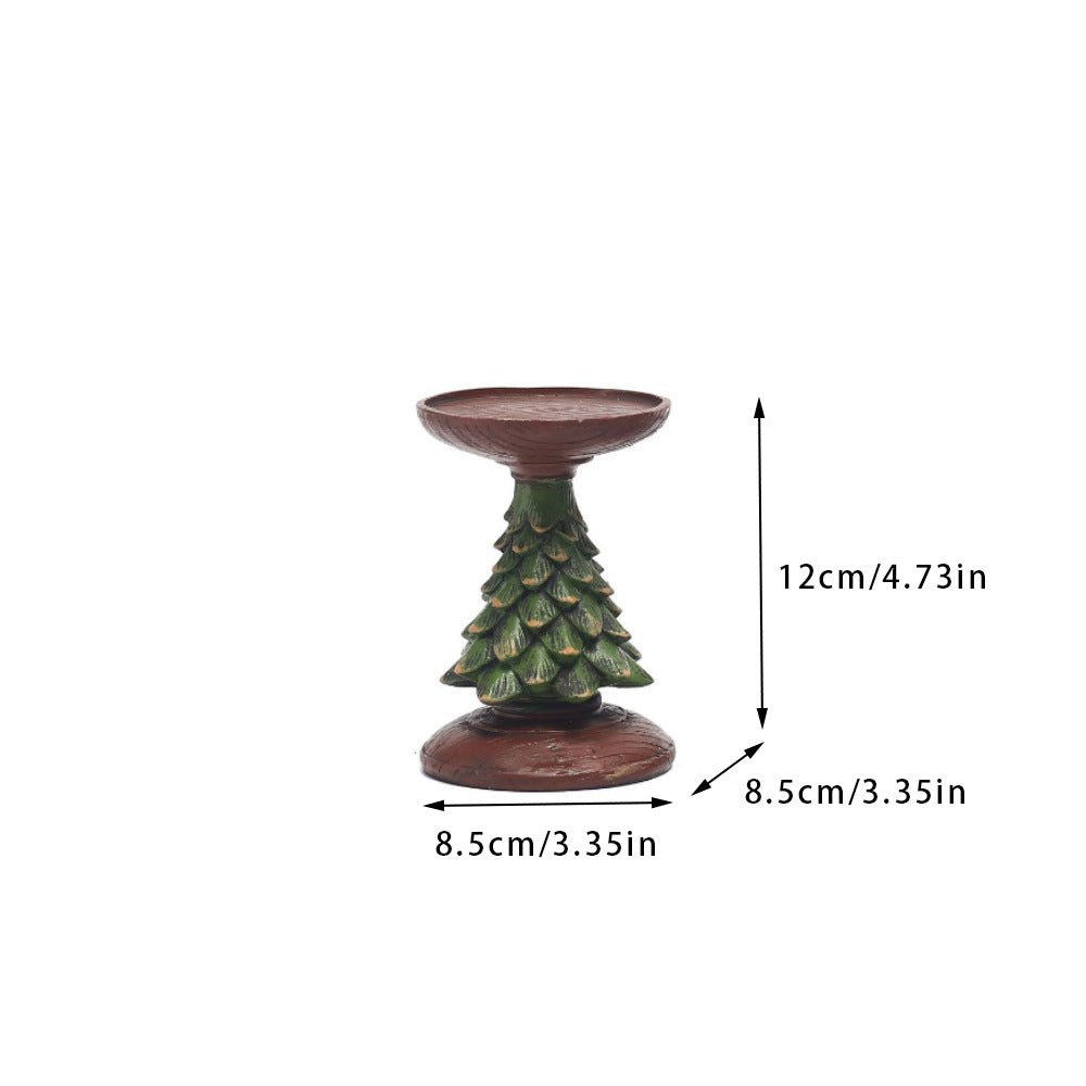 Christmas Tree Candle Holder - Rustic Resin Pillar Stand, 12cm Festive Decoration - casaculinary