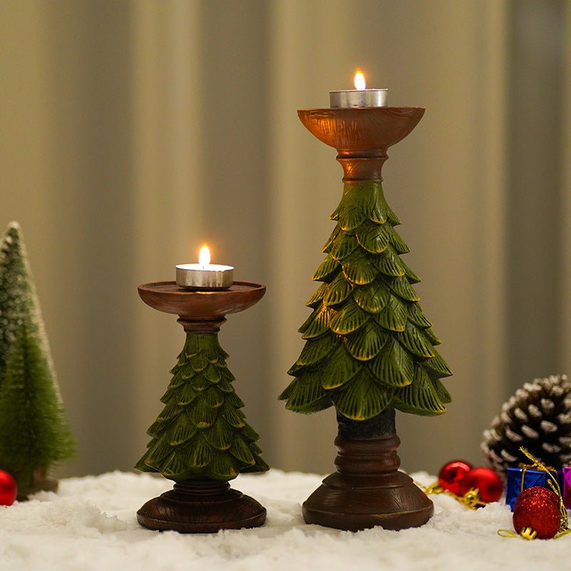 Christmas Tree Candle Holder - Rustic Resin Pillar Stand, 12cm Festive Decoration - casaculinary