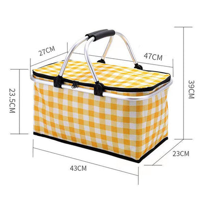 Collapsible Outdoor Camping Portable Insulated Picnic Basket Camping Picnic Ice Pack(Green Grid) 