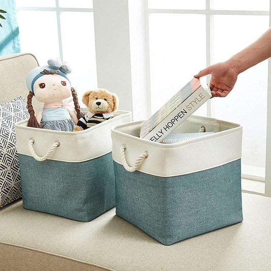 Cube Storage Basket Fabric With Sturdy Linen Storage Bins & Organizer with Handles 