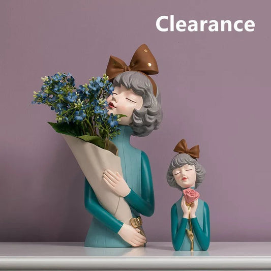 Cute Creative Bouquet Girl Ornaments Sculpture Statue: Living Room TV Cabinet Flower Arrangement 