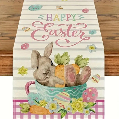 Easter Table Runner - Linen Bunny Decoration, 72 - Inch Set of 2 (Style 1) - casaculinary