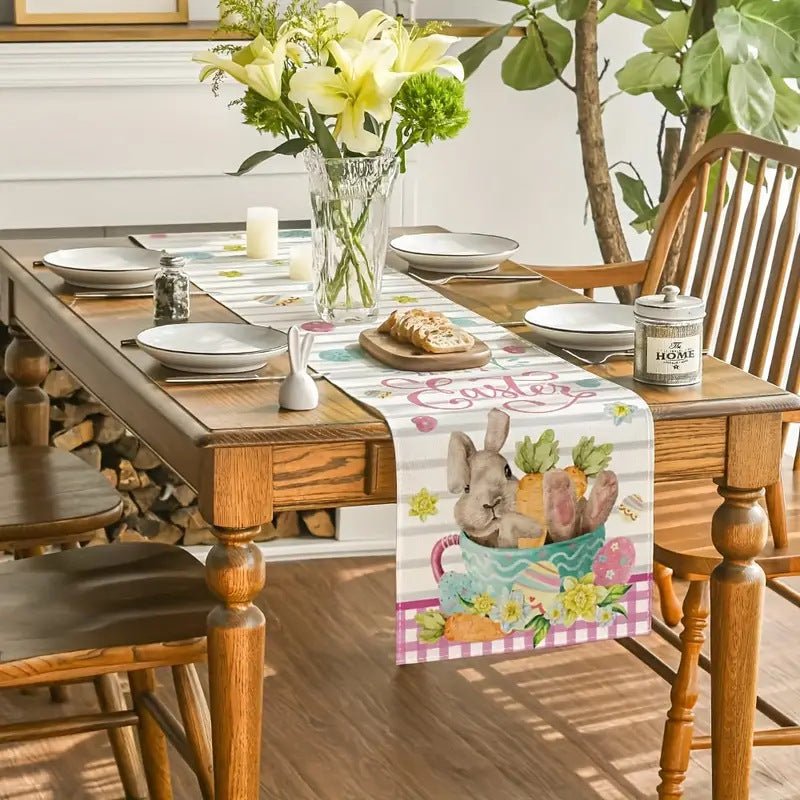 Easter Table Runner - Linen Bunny Decoration, 72 - Inch Set of 2 (Style 1) - casaculinary
