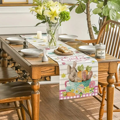 Easter Table Runner - Linen Bunny Decoration, 72 - Inch Set of 2 (Style 1) - casaculinary