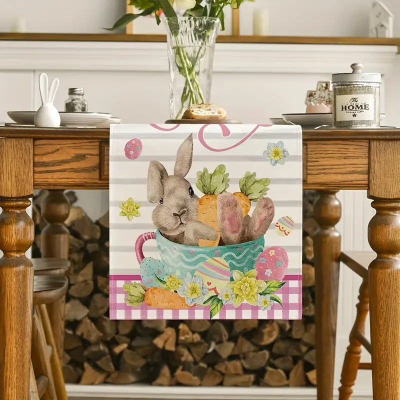 Easter Table Runner - Linen Bunny Decoration, 72 - Inch Set of 2 (Style 1) - casaculinary