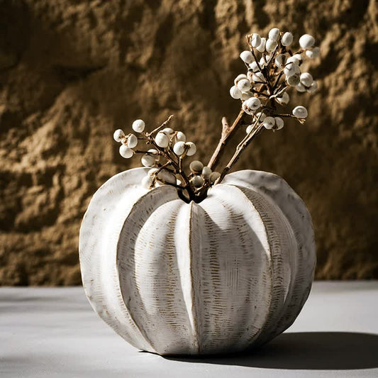 Elegant White Ceramic Pumpkin - Shaped Vase – Modern Decorative Home Accent for Table Centerpiece - casaculinary