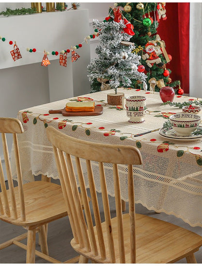 Embroidered Christmas Tablecloth - Embroidered Bells & Holly Design (140*200cm) - casaculinary