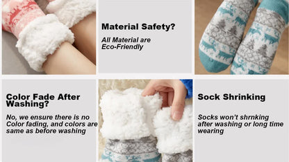 Festive Plush Christmas Socks , Warm Winter Slipper Socks with Snowflake Pattern, Non - slip floor socks Red Snowflake - casaculinary