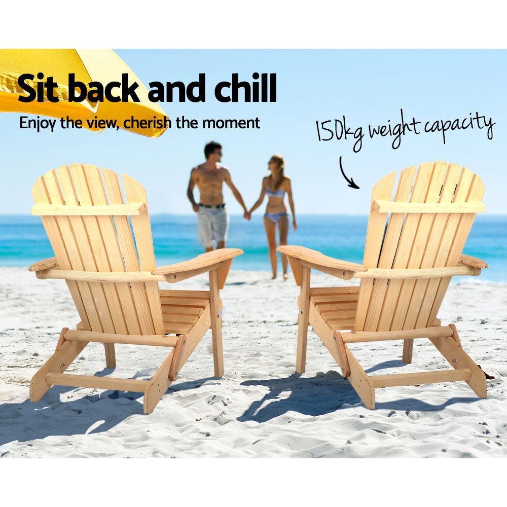 Gardeon Adirondack Outdoor Chairs Wooden Beach Chair Patio Furniture Garden Natural 