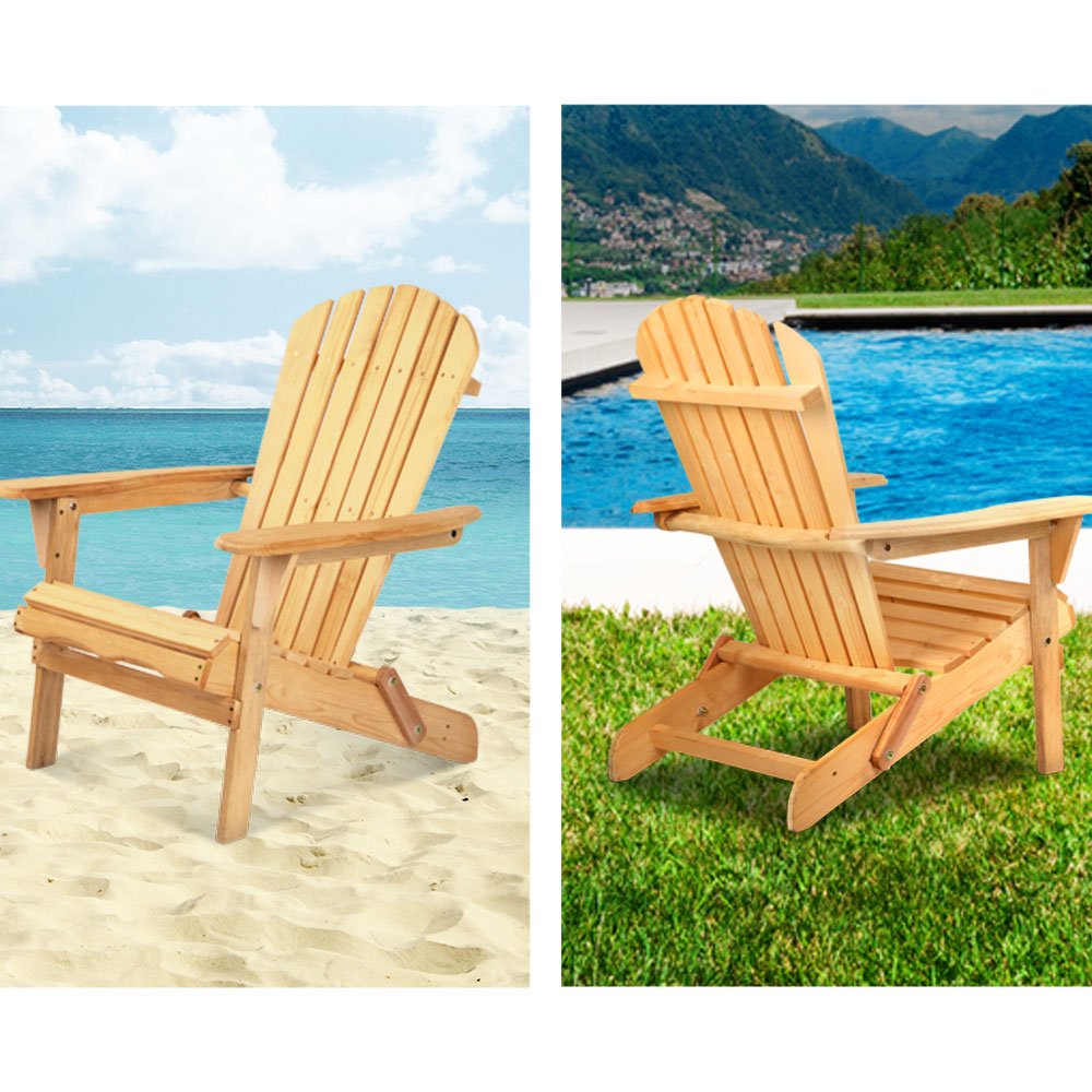 Gardeon Adirondack Outdoor Chairs Wooden Beach Chair Patio Furniture Garden Natural 