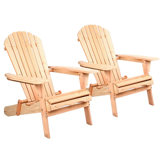 Gardeon Adirondack Outdoor Chairs Wooden Beach Chair Patio Furniture Garden Natural Set of 2 