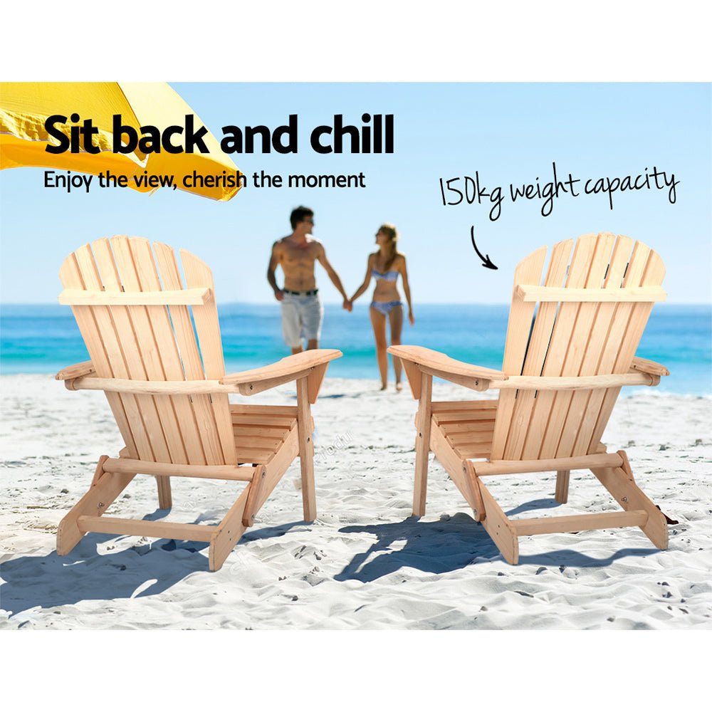 Gardeon Adirondack Outdoor Chairs Wooden Beach Chair Patio Furniture Garden Natural Set of 2 