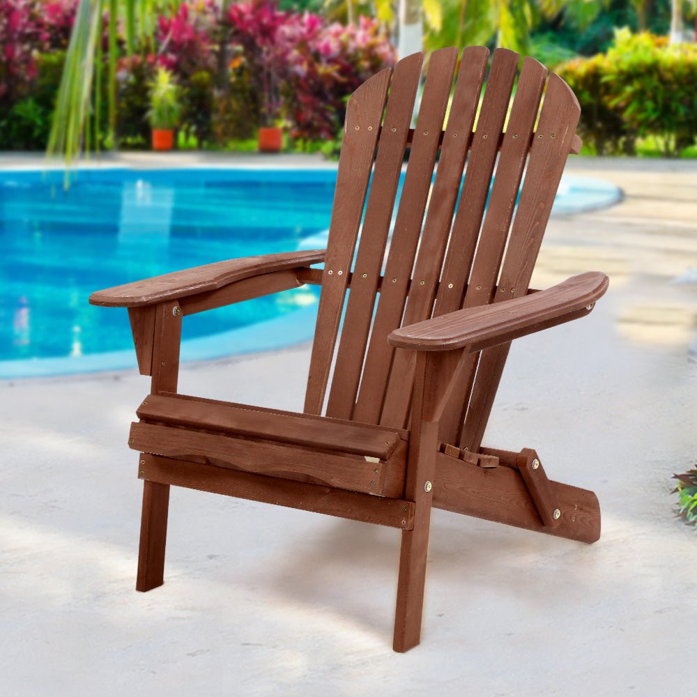 Gardeon Adirondack Outdoor Chairs Wooden Foldable Beach Chair Patio Furniture Brown 