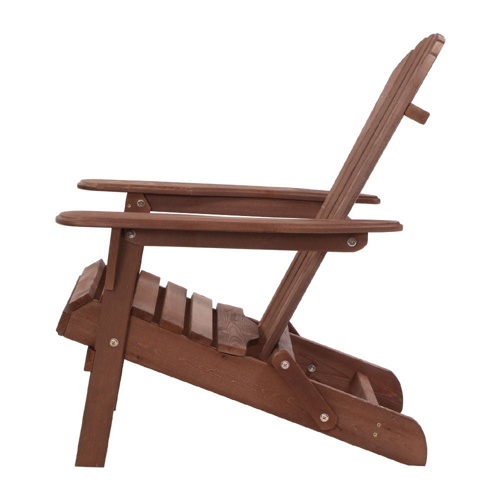 Gardeon Adirondack Outdoor Chairs Wooden Foldable Beach Chair Patio Furniture Brown 