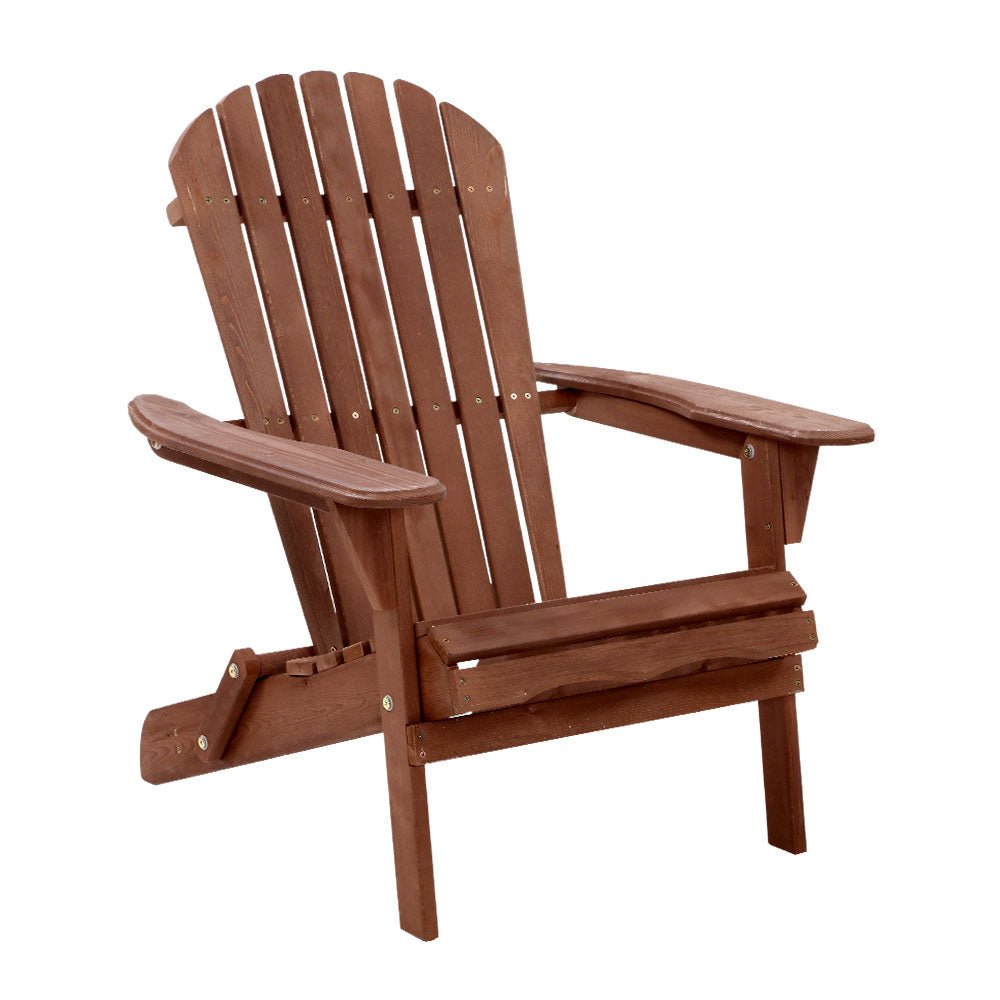 Gardeon Adirondack Outdoor Chairs Wooden Foldable Beach Chair Patio Furniture Brown 