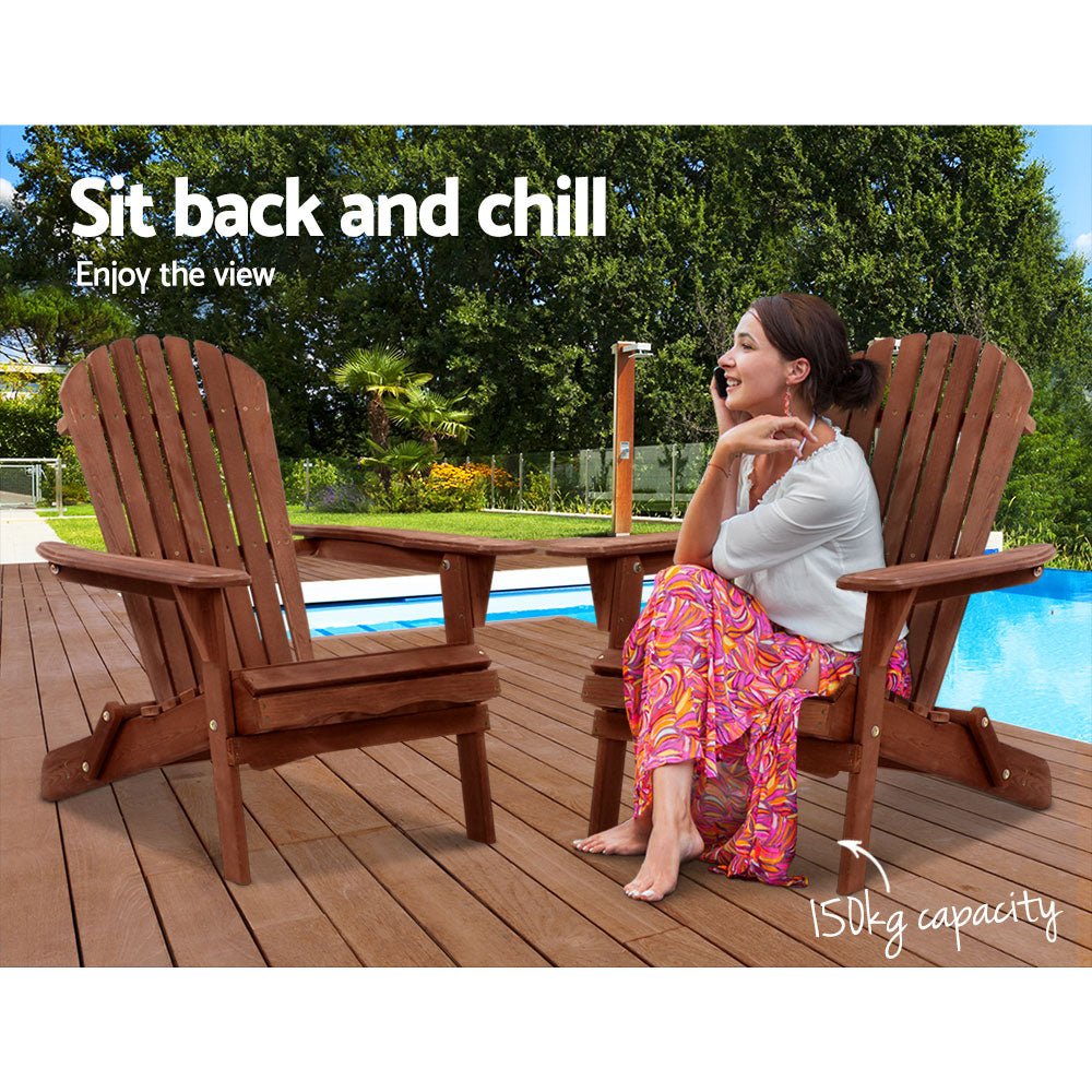 Gardeon Adirondack Outdoor Chairs Wooden Foldable Beach Chair Patio Furniture Brown 