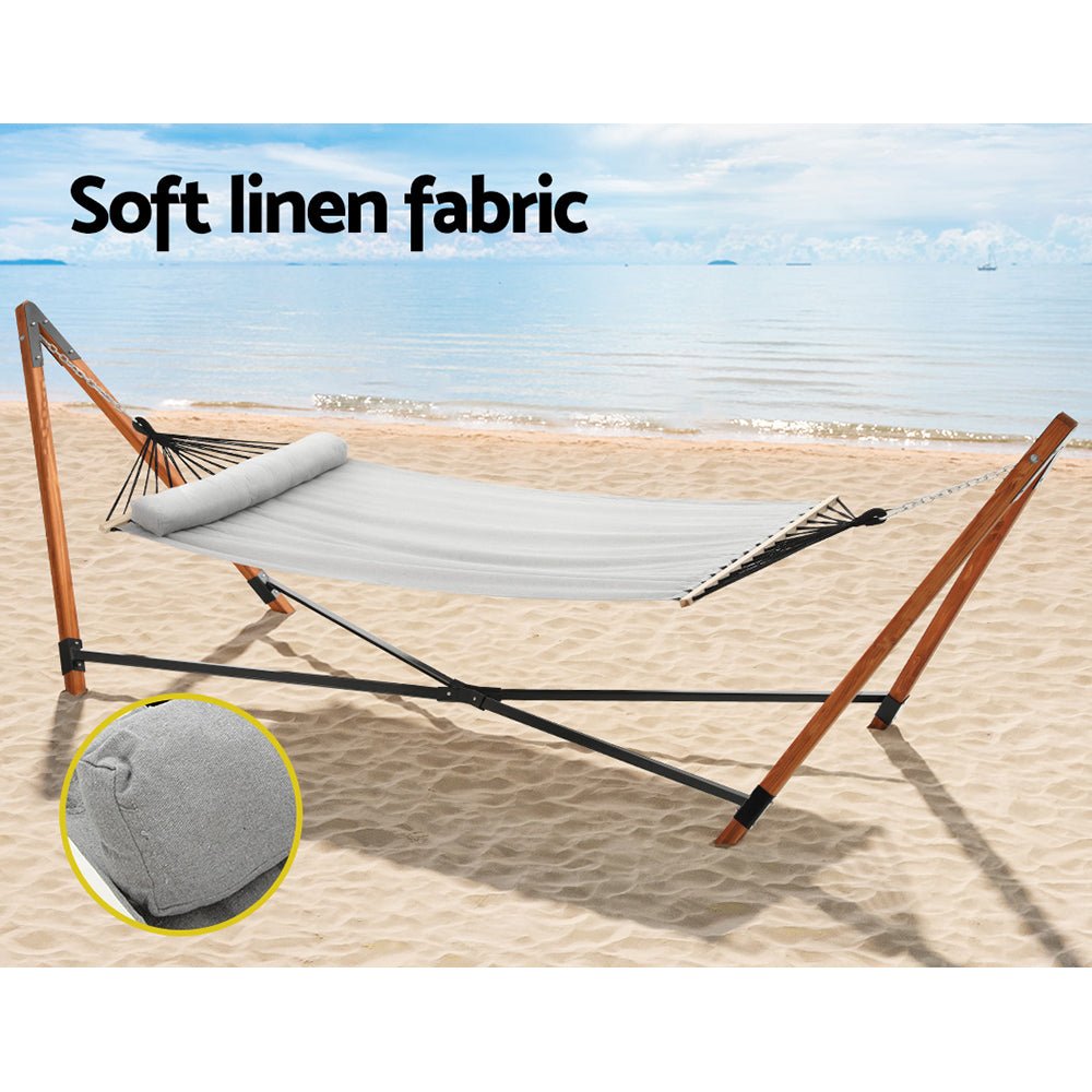 Gardeon Hammock Bed Outdoor Camping Timber Hammock with Stand Grey 