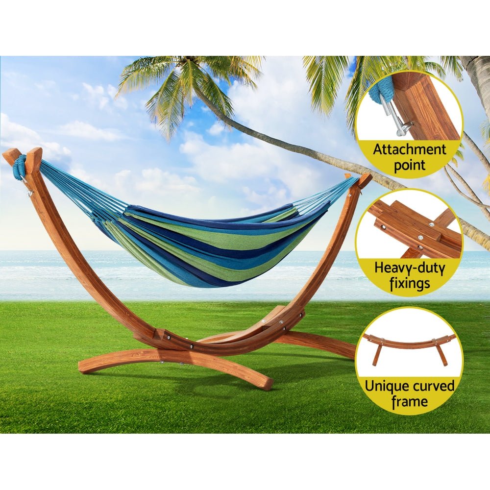 Gardeon Hammock Bed Outdoor Camping Timber Hammock Wooden Stand 