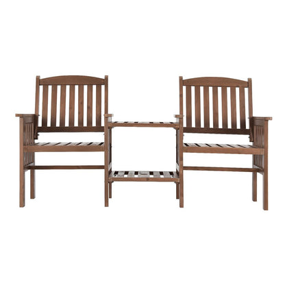 Gardeon Outdoor Garden Bench Loveseat Wooden Table Chairs Patio Furniture Brown 