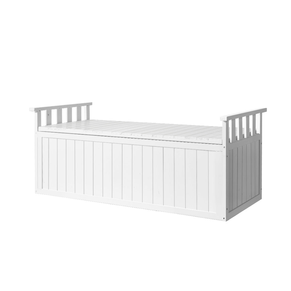 Gardeon Outdoor Storage Bench Box 129cm Wooden Garden Toy Chest Sheds Patio Furniture XL White 