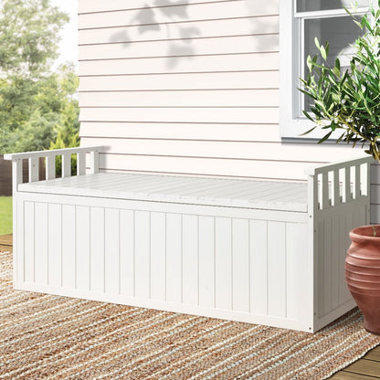 Gardeon Outdoor Storage Bench Box 129cm Wooden Garden Toy Chest Sheds Patio Furniture XL White 